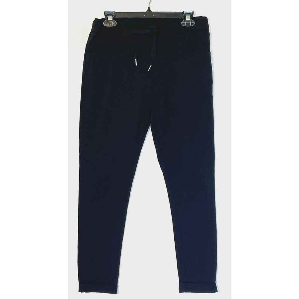 New Venti6 Black Drawstring Soft Stretch Joggers Pants - Made in Italy - Picture 3 of 9